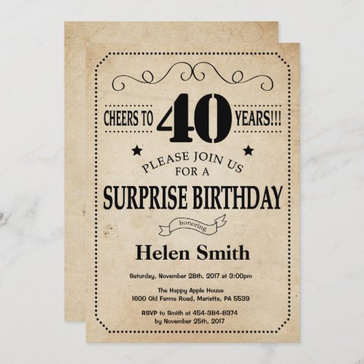 Verrassend 40e verjaardag Rustic Retro Kaart (Voorkant / Achterkant)