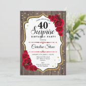 Verrassend 40e verjaardag - Rustic Wood Red Roses Kaart (Staand voorkant)