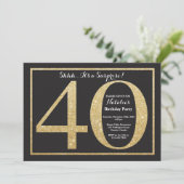 Verrassend 40e verjaardag Uitnodiging Gold Glitter (Staand voorkant)