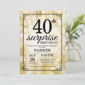 Verrassend 40e verjaardag Uitnodiging Gold Glitter (Staand voorkant)