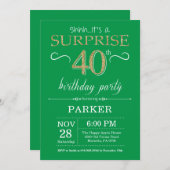 Verrassend 40e verjaardag Uitnodiging groen en gou (Voorkant / Achterkant)