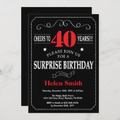 Verrassend 40e verjaardag Uitnodiging rood en zwar (Voorkant / Achterkant)