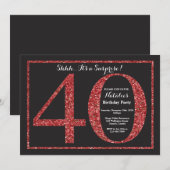 Verrassend 40e verjaardag Uitnodiging rood glitter (Voorkant / Achterkant)