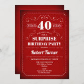 Verrassend 40e verjaardag Uitnodiging - Rood Wit (Voorkant / Achterkant)
