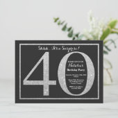 Verrassend 40e verjaardag Uitnodiging Silver Glitt (Staand voorkant)