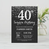 Verrassend 40e verjaardag Uitnodiging Silver Glitt (Staand voorkant)