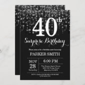 Verrassend 40e verjaardag Uitnodiging Silver Glitt (Voorkant / Achterkant)