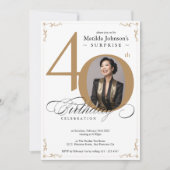 Verrassend 40e verjaardag White Gold Elegant Custo Kaart (Voorkant)