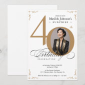 Verrassend 40e verjaardag White Gold Elegant Custo Kaart (Voorkant / Achterkant)