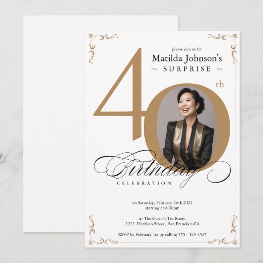 Verrassend 40e verjaardag White Gold Elegant Custo Kaart (Voorkant / Achterkant)