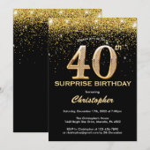 Verrassend 40e verjaardag zwart en gouden glitter kaart (Voorkant / Achterkant)