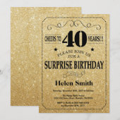 Verrassend 40e verjaardag zwart en gouden glitter kaart (Voorkant / Achterkant)