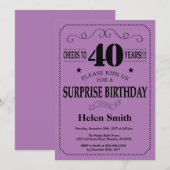 Verrassend 40e verjaardag zwart en Paars Kaart (Voorkant / Achterkant)
