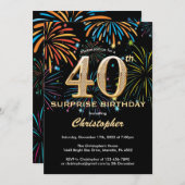 Verrassend 40e verjaardag zwart goudregenboogvuurw kaart (Voorkant / Achterkant)