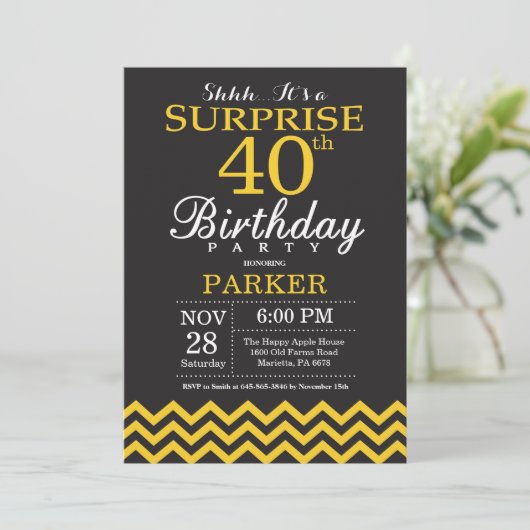 Verrassend 40e verjaardag zwarte en gele Chevron Kaart (Staand voorkant)
