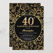 Verrassend 40e verjaardag zwarte en goudbloem kaart (Voorkant / Achterkant)