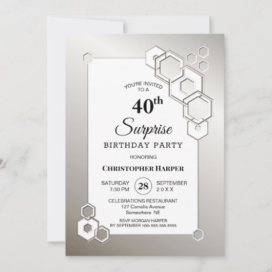 Verrassend 40e Zilveren Geometrische Birthday Part Kaart (Voorkant)