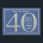 Verrassend 40th Birthday Blue en Silver Glitter Kaart<br><div class="desc">Verrassende uitnodiging van 40e verjaardag. Blauwe en Zilveren Glitter Birthday Party nodigt uit met blauwe achtergrond. Verrassende verjaardag. Volwassen verjaardag. Mannen of Vrouwen Bday Bash Party. Voor verdere aanpassing,  te klikken gelieve de knoop "van de Aanpassing het"en ons ontwerphulpmiddel te gebruiken om deze sjabloon te wijzigen.</div>