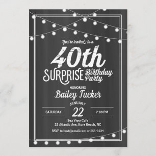 Verrassend 40th Birthday String Lights Chalkboard Kaart
