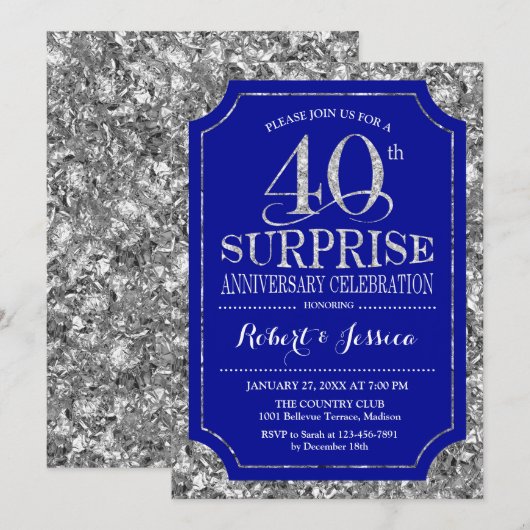Verrassend 40th Wedding Jubileum - Blue Silver Kaart (Voorkant / Achterkant)