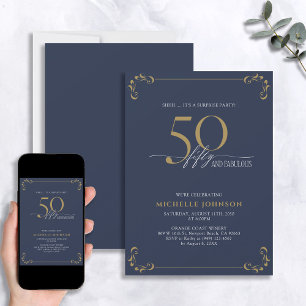 Verrassend 50 & Fabulous Blue White & Gold Birthda Kaart