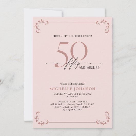 Verrassend 50 & Fabulous Blush Pink & Black Birthd Kaart (Voorkant)