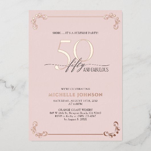 Verrassend 50 & Fabulous Pink Rose Gold Birthday Folie Uitnodiging (Voorkant)