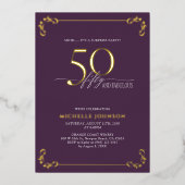 Verrassend 50 & Paars en gouddag Folie Uitnodiging (Voorkant)
