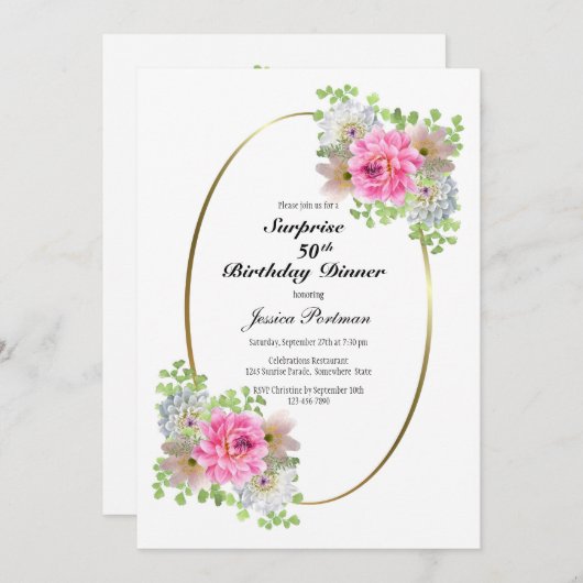 Verrassend 50e roze goudavondeten kaart (Voorkant / Achterkant)