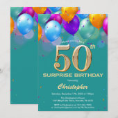 Verrassend 50e verjaardag Blauwgroen en gouden bal Kaart (Voorkant / Achterkant)