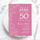 Verrassend 50e verjaardag - Floral roze Kaart<br><div class="desc">Floral Pink Surprise 50th Birthday Invitation. Het minimalistische moderne feministische ontwerp kenmerkt botanische accenten en typografische manuscriptdoopvont. Eenvoudige bloemige uitnodigingskaart perfect voor een stijlvol vrouw verrassingsfeest.</div>