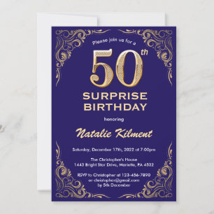 Verrassend 50e verjaardag Navy Blue en Gold Glitte Kaart
