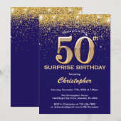 Verrassend 50e verjaardag Navy Blue en Gold Glitte Kaart (Voorkant / Achterkant)