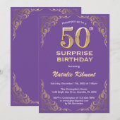Verrassend 50e verjaardag Paars en Gold Glitter Kaart (Voorkant / Achterkant)
