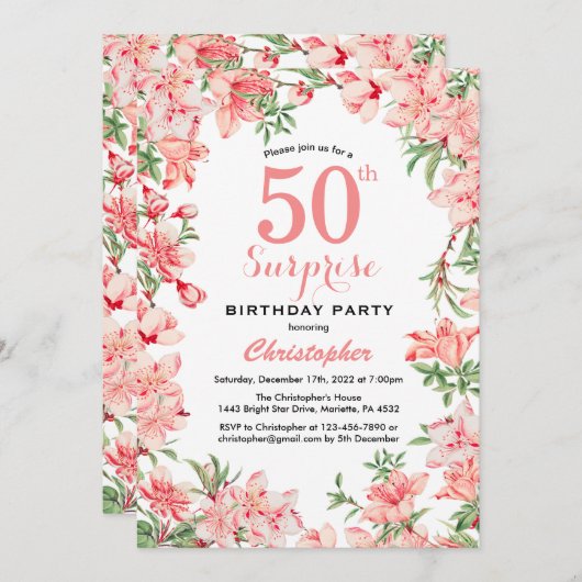 Verrassend 50e verjaardag Roze Boho botanische flo Kaart (Voorkant / Achterkant)