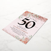 Verrassend 50e verjaardag Roze Floral Roos Gold Folie Uitnodiging (Gedraaid)