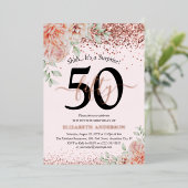 Verrassend 50e verjaardag Roze Floral Roos Gold Folie Uitnodiging (Staand Voorkant)