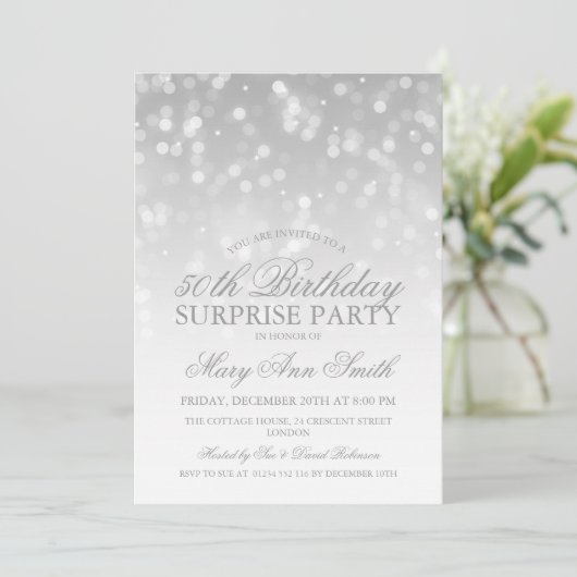 Verrassend 50e verjaardag Silver Bokeh Sparkle Lig Kaart (Staand voorkant)