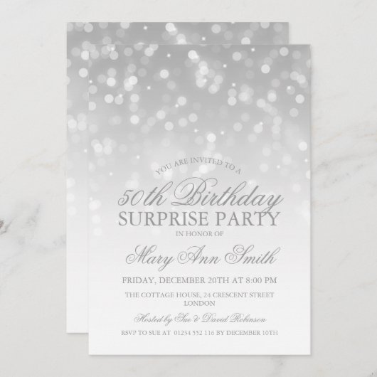 Verrassend 50e verjaardag Silver Bokeh Sparkle Lig Kaart (Voorkant / Achterkant)
