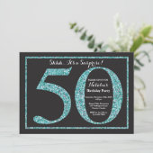 Verrassend 50e verjaardag Uitnodiging Blauwgroen G (Staand voorkant)