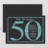 Verrassend 50e verjaardag Uitnodiging Blauwgroen G (Voorkant / Achterkant)