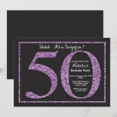 Verrassend 50e verjaardag Uitnodiging Paars Glitte (Voorkant / Achterkant)