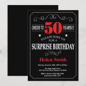 Verrassend 50e verjaardag Uitnodiging rood en zwar (Voorkant / Achterkant)