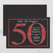 Verrassend 50e verjaardag Uitnodiging rood glitter (Voorkant / Achterkant)