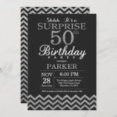 Verrassend 50e verjaardag Uitnodiging Silver Glitt (Voorkant / Achterkant)