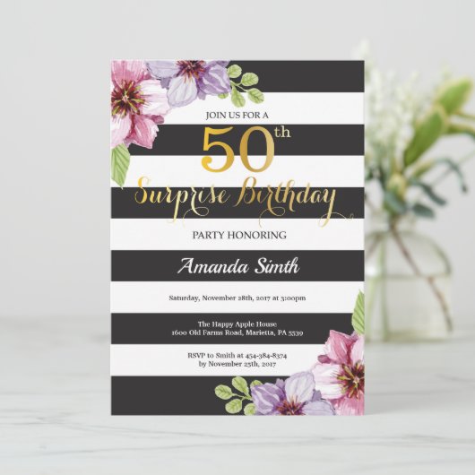 Verrassend 50e verjaardag Uitnodiging voor vrouwen (Staand voorkant)