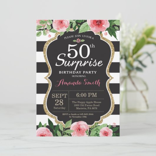 Verrassend 50e verjaardag Uitnodiging voor vrouwen (Staand voorkant)