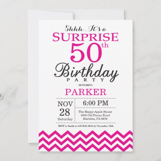 Verrassend 50e verjaardag Uitnodiging warme roze C (Voorkant)