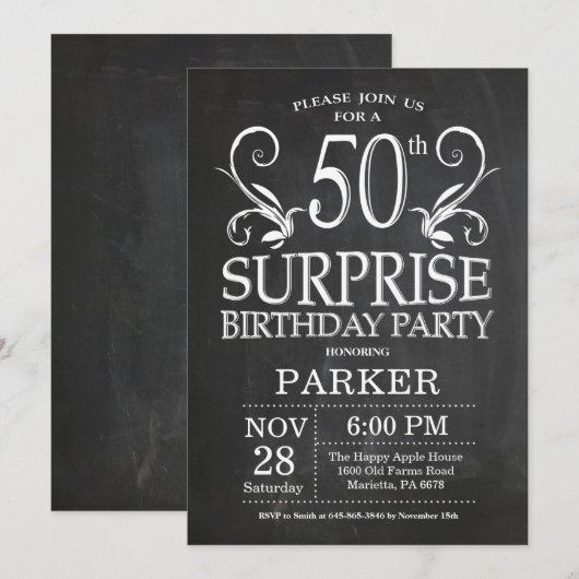 Verrassend 50e verjaardag Uitnodigingskarton Kaart (Voorkant / Achterkant)