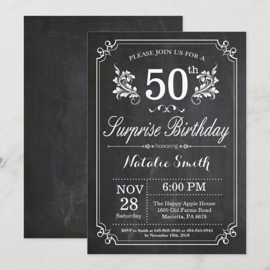 Verrassend 50e verjaardag Uitnodigingskarton Kaart (Voorkant / Achterkant)